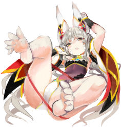 Rule 34 | 1girl, animal ears, blunt bangs, breasts, cat ears, chest jewel, cleavage, detached sleeves, facial mark, highleg, highleg leotard, highres, leotard, long hair, low twintails, nia (blade) (xenoblade), nia (xenoblade), silver hair, small breasts, solo, spoilers, thighhighs, tim (a9243190a), twintails, very long hair, xenoblade chronicles (series), xenoblade chronicles 2, yellow eyes