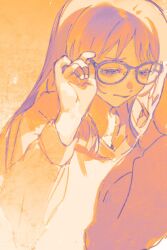 Rule 34 | 1girl, bandaid, bandaid on hand, bang dream!, bang dream! it&#039;s mygo!!!!!, chihaya anon, chinese commentary, closed mouth, commentary request, glasses, highres, hood, hoodie, long hair, long sleeves, ochano, orange theme, solo, upper body