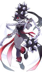 Rule 34 | 1girl, chain, female focus, flail, highres, morning star, original, red eyes, simple background, solo, spikes, weapon, white background