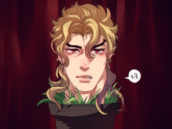 Rule 34 | 1boy, blonde hair, dio brando, fang, fangs, jojo no kimyou na bouken, less end, male focus, plant, potted plant, red eyes, severed head, solo, stardust crusaders