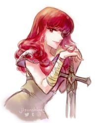 Rule 34 | 1girl, armor, celica (fire emblem), dress, fire emblem, fire emblem echoes: shadows of valentia, fire emblem gaiden, fire emblem heroes, gloves, highres, liefe, long hair, nintendo, red eyes, red hair, smile, solo