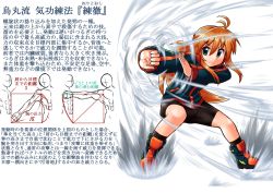 Rule 34 | 1girl, character profile, fighting stance, highres, jacket, koshirae tsurugi (m.m), long hair, m.m, original, ponytail, shorts