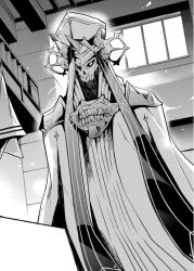 Rule 34 | armor, black cape, black jacket, cape, death, hat, ivis necron, jacket, manga page, maou gakuin no futekigousha, simple background, solo, white background