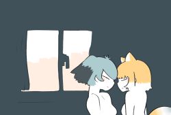 Rule 34 | 10s, 1koma, 2girls, animal ears, bad id, bad pixiv id, black hair, blush stickers, closed eyes, closed mouth, comic, completely nude, couple, curtains, extra ears, face-to-face, fox ears, fox tail, grey hair, gunzan, highres, indoors, kemono friends, light smile, medium hair, morning, multicolored hair, multiple girls, nude, orange hair, shoebill (kemono friends), sidelocks, silent comic, tail, tibetan fox (kemono friends), two-tone hair, upper body, white hair, window, yuri