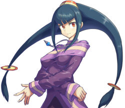 00s 1girl 5yusuke3 black_hair breasts capcom covered_erect_nipples female_focus jewelry long_hair low-tied_long_hair medium_breasts mega_man_(series) mega_man_star_force_(series) mega_man_star_force_3 necklace orange_eyes queen_tia_(mega_man) solo yuusuke_(5yusuke3)