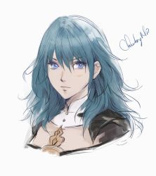 Rule 34 | 1girl, absurdres, blue eyes, blue hair, breasts, byleth (female) (fire emblem), byleth (fire emblem), chuby mi, cleavage cutout, closed mouth, clothing cutout, detached collar, fire emblem, fire emblem: three houses, grey background, hair between eyes, highres, large breasts, long hair, looking at viewer, nintendo, portrait, simple background, sketch, solo