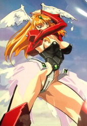Rule 34 | 1990s (style), blonde hair, breasts, choujin gakuen gowcaizer, cleavage, corset, necrocaizer, official art, oobari masami, retro artstyle, technos, wings