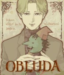 Rule 34 | 1boy, as (ashes), bishounen, blonde hair, czech text, johan liebert, lowres, male focus, monster (manga), solo, the monster without a name, translated, typo