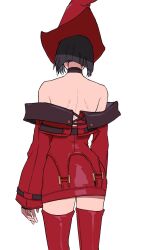 Rule 34 | 1girl, back, bare shoulders, black choker, black hair, boots, choker, dress, guilty gear, guilty gear xrd, hat, highres, hitsuji kusa, i-no, long sleeves, red dress, red footwear, red hat, red leather, short hair, thigh boots, wide sleeves, witch hat