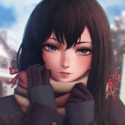 Rule 34 | 10s, 1girl, artist name, bad id, bad pixiv id, black gloves, blue eyes, blue sky, blurry, blurry background, brown hair, chromatic aberration, close-up, cloud, coat, day, female focus, gloves, hair between eyes, hair ribbon, highres, house, lipstick, long hair, long sleeves, looking at viewer, makeup, mascara, miura-n315, nature, nose, outdoors, parted lips, pink lips, plant, portrait, red ribbon, ribbon, scarf, sky, snowing, solo, teeth, twitter username, upper body, winter, winter clothes, yahari ore no seishun lovecome wa machigatteiru., yukinoshita yukino
