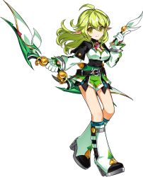 Rule 34 | 1girl, ahoge, artist request, blue socks, boots, bow (weapon), breasts, brooch, closed mouth, corset, dot nose, elsword, full body, gloves, green hair, green shorts, highres, holding, holding bow (weapon), holding weapon, jewelry, knee boots, legs together, looking at viewer, medium breasts, medium hair, official art, poetic ranger (elsword), pointy ears, rena erindel, shorts, smile, socks, solo, standing, transparent background, weapon, white footwear, white gloves, yellow eyes