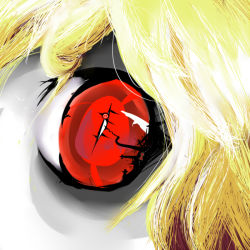 Rule 34 | 1girl, blonde hair, close-up, red eyes, rumia, solo, touhou, tren