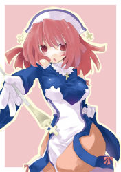 Rule 34 | 1girl, breasts, cross, la pucelle, large breasts, nippon ichi, pantyhose, prier, red eyes, red hair, see-through, see-through legwear, solo, staff, thighs
