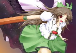 Rule 34 | 1girl, arm cannon, brown hair, campbell (pixiv), campbell gichou, female focus, long hair, red eyes, reiuji utsuho, solo, touhou, weapon
