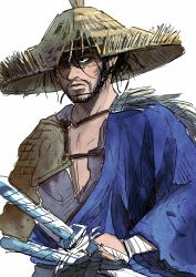Rule 34 | 1boy, absurdres, artist request, black eyes, black hair, ghost of tsushima, highres, katana, male focus, sakai jin, samurai, sword, weapon