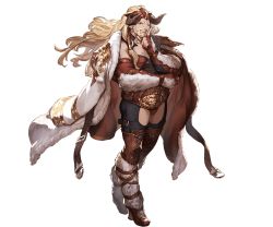 Rule 34 | 10s, 1other, beard, belt, blonde hair, boots, brown eyes, draph, earrings, facial hair, fingerless gloves, full body, fur trim, gloves, granblue fantasy, horns, jacket, jacket on shoulders, jewelry, ladiva, long hair, male focus, minaba hideo, official art, one eye closed, solo, transparent background