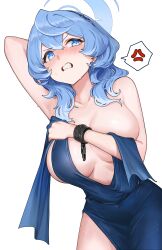 Rule 34 | 1girl, absurdres, ako (blue archive), ako (dress) (blue archive), anger vein, black hairband, blue archive, blue dress, blue eyes, blue hair, blush, breasts, clenched teeth, cowboy shot, cuffs, dress, hair between eyes, hairband, handcuffs, highres, large breasts, long hair, looking at viewer, makarony, official alternate costume, simple background, sleeveless, sleeveless dress, solo, spoken anger vein, teeth, white background