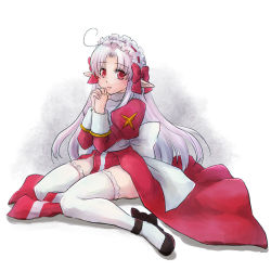 Rule 34 | 1girl, black footwear, blush, bow, closed mouth, commentary request, cowlick, cross, dress, frilled hairband, frills, full body, hair bow, hairband, high heels, high priest (ragnarok online), interlocked fingers, juliet sleeves, long hair, long sleeves, looking at viewer, manoji, own hands together, parted bangs, pink hair, pointy ears, puffy sleeves, ragnarok online, red bow, red dress, red eyes, red hairband, sash, sitting, smile, solo, thighhighs, two-tone dress, white bow, white dress, white sash, white thighhighs, yokozuwari