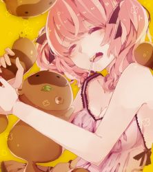 Rule 34 | 10s, 1girl, bad id, bad pixiv id, breasts, candy, cleavage, closed eyes, food, hair ribbon, inu x boku ss, itamidome, leaf, lingerie, lollipop, negligee, pink hair, ribbon, roromiya karuta, saliva, see-through, sleeping, small breasts, solo, squeezing, squeezing tail, tail, tail grab, tanuki, twintails, underwear, watanuki banri