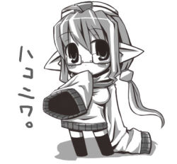 Rule 34 | 7010, glasses, greyscale, lowres, monochrome, pointy ears, solo, thighhighs, translation request, twintails