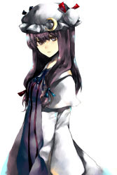 Rule 34 | 1girl, bad id, bad pixiv id, expressionless, female focus, fori, hair ribbon, hat, long hair, patchouli knowledge, purple eyes, purple hair, ribbon, robe, solo, standing, striped, touhou