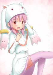 Rule 34 | 10s, 1girl, :3, bow, eyebrows, hair bow, hair ornament, hat, kaname madoka, looking at viewer, mahou shoujo madoka magica, open mouth, qm, solo, twintails