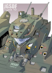 Rule 34 | camera, close-up, from above, looking ahead, mao (6r), mecha, mechanization, military, military vehicle, motor vehicle, no humans, one-eyed, original, robot, solo, tank, type 10 (tank), visor