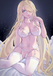 Rule 34 | 1girl, absurdres, aqua eyes, blonde hair, bloodstained: curse of the moon 2, bloodstained: ritual of the night, bloodstained (series), breasts, cleavage, dominique (bloodstained), glasses, hair over one eye, highres, large breasts, long hair, looking at viewer, solo, tagme, underwear