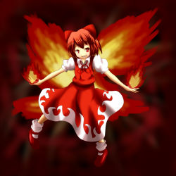 Rule 34 | achi cirno, alternate color, cirno, fire, red eyes, red hair, touhou