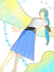 Rule 34 | 1girl, blue hair, female focus, fish, long skirt, nefertari vivi, one piece, princess, shueisha, skirt, smile, solo