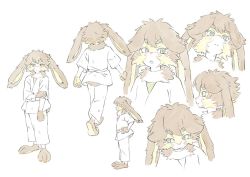 Rule 34 | 1girl, alien, animal ears, body fur, brown hair, character sheet, concept art, fur scarf, furry, furry female, hands on own hips, igarashi yuuki, looking at viewer, looking to the side, looking up, lop (star wars), multiple views, official art, production art, profile, rabbit ears, rabbit girl, robe, short hair, star wars, star wars: visions, white background