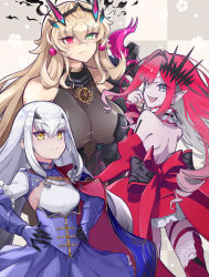 Rule 34 | 3girls, absurdres, baobhan sith (fate), baobhan sith (first ascension) (fate), bare shoulders, barghest (fate), barghest (second ascension) (fate), blush, breasts, detached collar, fate/grand order, fate (series), forked eyebrows, highres, large breasts, long hair, looking at viewer, melusine (fate), melusine (second ascension) (fate), multiple girls, open mouth, small breasts, smile, thighs, yuniyuni