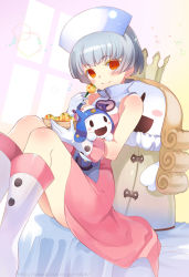 Rule 34 | 1girl, :d, bad id, bad pixiv id, bare shoulders, blush, boots, elizabeth (persona), food, gloves, hat, highres, jack frost (megami tensei), king frost, open mouth, orange eyes, persona, persona q: shadow of the labyrinth, persona q (series), short hair, sitting, sleeveless, smile, takeda mika, takoyaki, watermark, web address, | |
