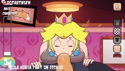 Rule 34 | 1boy, 1girl, animated, blonde hair, clothed sex, cum, cum in mouth, deepthroat, dotart, fellatio, mario (series), moaning, nintendo, oral, orgasm, princess, princess peach, sex, sound, super mario bros. 1, tagme, thick thighs, thighs, video