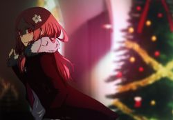 Rule 34 | 10s, 1girl, christmas lights, christmas tree, flower, guilty crown, hair flower, hair ornament, long hair, looking at viewer, ouma mana, pink hair, rika-tyan, smile, solo, tears, twintails