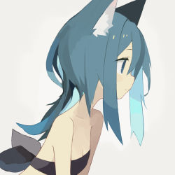 Rule 34 | 1girl, animal ears, bandeau, blue eyes, blue hair, breasts, cat ears, cleavage, eyelashes, eyes visible through hair, female focus, flat chest, from side, hair between eyes, matching hair/eyes, original, pappii (paprika shikiso), paprika shikiso, profile, simple background, solo