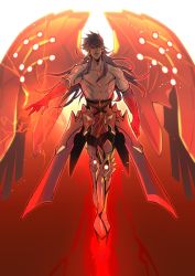 Rule 34 | 1boy, abs, armor, bare shoulders, detached sleeves, earrings, fate/grand order, fate (series), floating, full body, glowing, golden wings, highres, jewelry, koryuu (gackter10), long hair, looking at viewer, male focus, pectorals, romulus quirinus (fate), solo, topless male, very long hair