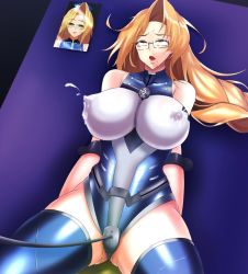 Rule 34 | 1girl, action taimanin, artist request, ass, blonde hair, braid, breasts, emily simmons, empty eyes, glasses, green eyes, hat, highleg, highleg leotard, lactation, lactation through clothes, large breasts, leotard, lips, long hair, lying, milk, mole, mole under mouth, nipples, nurse, nurse cap, peeing, photo (object), rolling eyes, saliva, saliva trail, shiny skin, solo, taimanin (series), torn clothes, uncensored, very long hair, wide hips