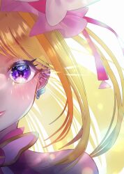 Rule 34 | 1girl, blonde hair, blush, commentary, cure butterfly, earrings, english commentary, eyelashes, hair ornament, happy, highres, hijiri ageha, hirogaru sky! precure, jewelry, looking at viewer, magical girl, minccino7, multicolored hair, orange hair, precure, purple eyes, simple background, smile, solo, streaked hair, two-tone hair, white background