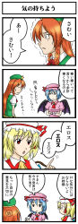 Rule 34 | 3girls, 4koma, ascot, bat wings, blonde hair, braid, comic, dress, female focus, flandre scarlet, from side, hat, hat ribbon, highres, hong meiling, long image, multiple girls, nagisa k, pink dress, profile, puffy short sleeves, puffy sleeves, remilia scarlet, ribbon, short sleeves, side ponytail, sidelocks, simple background, tall image, touhou, translation request, twin braids, vampire, white background, wings