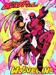 Rule 34 | 2boys, blood, bodysuit, deadpool, deadpool &amp; wolverine, deadpool (series), highres, katana, male focus, marvel, mask, multiple boys, muscular, muscular male, nc2538, red bodysuit, superhero costume, sword, two-tone bodysuit, weapon, weapon on back, wolverine (x-men), x-men