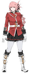 Rule 34 | 1girl, absurdres, arms at sides, belt, belt boots, black skirt, boots, closed mouth, commentary request, crosshatching, expressionless, fate/grand order, fate (series), florence nightingale (fate), full body, gloves, hatching (texture), highres, kimuwaipu, knee boots, legs apart, looking at viewer, military, military uniform, pantyhose, pink hair, pleated skirt, red eyes, skirt, solo, standing, tachi-e, uniform, white background, white belt, white gloves