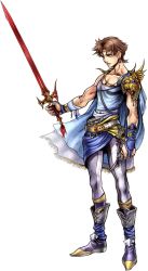 Rule 34 | 1990s (style), 1boy, bartz klauser, dissidia final fantasy, final fantasy, final fantasy v, full body, holding, holding sword, holding weapon, male focus, nomura tetsuya, official art, retro artstyle, simple background, solo, standing, sword, transparent background, weapon, white background