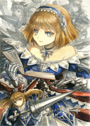 Rule 34 | 4girls, alice margatroid, alternate costume, bad id, bad pixiv id, bare shoulders, black choker, blonde hair, blue dress, blue eyes, blue hairband, book, bow, choker, commentary request, dress, gauntlets, hair bow, hair ornament, hairband, holding, holding book, holding lance, holding polearm, holding weapon, keiko (mitakarawa), lance, lolita hairband, long hair, long sleeves, looking at viewer, multiple girls, off-shoulder dress, off shoulder, polearm, red bow, shanghai doll, short hair, smile, touhou, traditional media, upper body, weapon