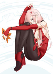Rule 34 | 1girl, black pantyhose, breasts, character name, cleavage, elbow gloves, fingerless gloves, from side, gloves, guilty crown, hair ornament, leotard, long hair, medium breasts, midriff, nail polish, navel, pantyhose, pink hair, red footwear, red gloves, red leotard, red nails, saruno (eyesonly712), sketch, solo, stomach, very long hair, white background, yuzuriha inori
