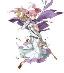 Rule 34 | 1girl, belt, dress, fire emblem, fire emblem: the blazing blade, fire emblem heroes, full body, gloves, highres, holding, injury, kyuusugi toku, nintendo, official art, pink hair, purple eyes, ryona, scarf, serious, serra (fire emblem), shoes, sleeveless, solo, staff, torn clothes, transparent background, twintails