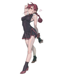 Rule 34 | 1girl, arm up, bare arms, bare shoulders, black dress, black gloves, black legwear, black shorts, blush, braid, braided ponytail, breasts, china dress, chinese clothes, commentary request, dress, gloves, grin, half-closed eyes, heart, high heels, highres, kemurikusa, long hair, looking at viewer, medium breasts, red hair, ryou (kemurikusa), short shorts, shorts, shorts under dress, side slit, single braid, sleeveless, sleeveless dress, slit, smile, solo, tanakalma