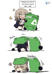 Rule 34 | + +, 1girl, absurdres, black gloves, black jacket, chibi, closed mouth, hugging doll, english text, facebook logo, facebook username, gloves, grey hair, heart, highres, honkai: star rail, honkai (series), in trash can, jacket, long hair, motion lines, hugging object, open mouth, orange eyes, sesield, simple background, sleeve rolled up, smile, solo, sparkle, spoken heart, standing, star (symbol), stelle (honkai: star rail), stuffed toy, trailblazer (honkai: star rail), trash can, twitter logo, twitter username, white background