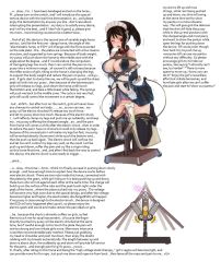 Rule 34 | 1girl, afterimage, animal collar, areola slip, arms behind back, arrow (symbol), bare shoulders, bdsm, between breasts, black thighhighs, blush, bondage, bound, bow, bow panties, breasts, brown eyes, brown hair, clothes lift, collar, display, electricity, english text, engrish text, forced, hard-translated, highres, lamb (artist), large breasts, looking at viewer, machinery, maid, maid headdress, motion lines, nipples, no bra, no shoes, one eye closed, open mouth, panties, ponytail, predicament bondage, ranguage, rape, restrained, rope, sidelocks, simple background, solo, source request, text focus, thighhighs, third-party edit, translated, typo, underwear, white background, white panties, wooden horse