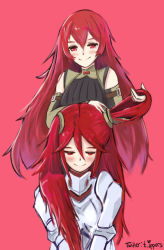 Rule 34 | 2girls, bad id, bad pixiv id, brushing another&#039;s hair, brushing hair, closed eyes, cordelia (fire emblem), dress, fire emblem, fire emblem awakening, gloves, hair ornament, holding, holding own hair, ippers, long hair, mother and daughter, multiple girls, nintendo, red eyes, red hair, severa (fire emblem), smile, twintails, very long hair